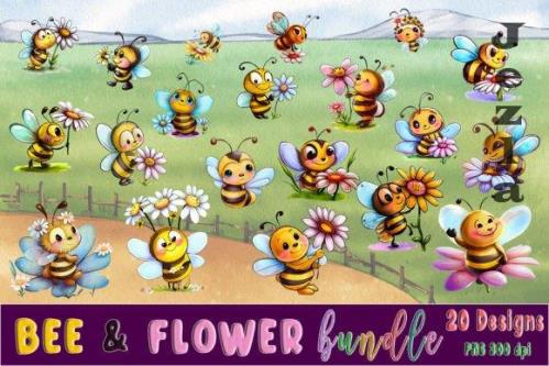 Bee & Flower Clipart Bundle - 4205844