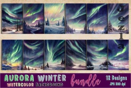 Aurora Winter Watercolor Background
