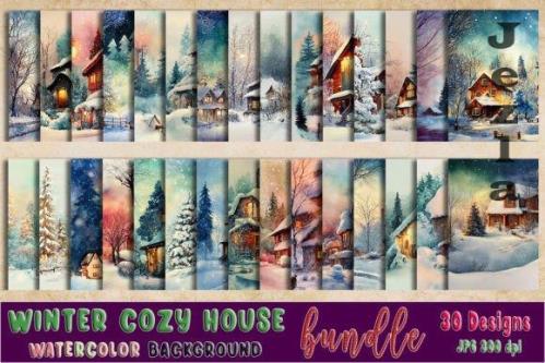 Winter Cozy House Watercolor Background
