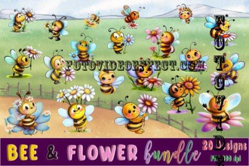 Bee & Flower Clipart Bundle - 4205844