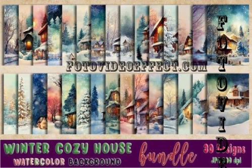 Winter Cozy House Watercolor Background
