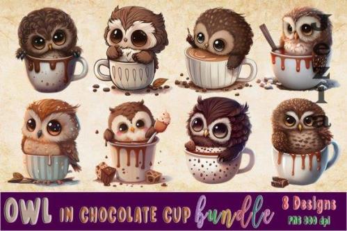 Owl in Hot Chocolate Cup Clipart Bundle