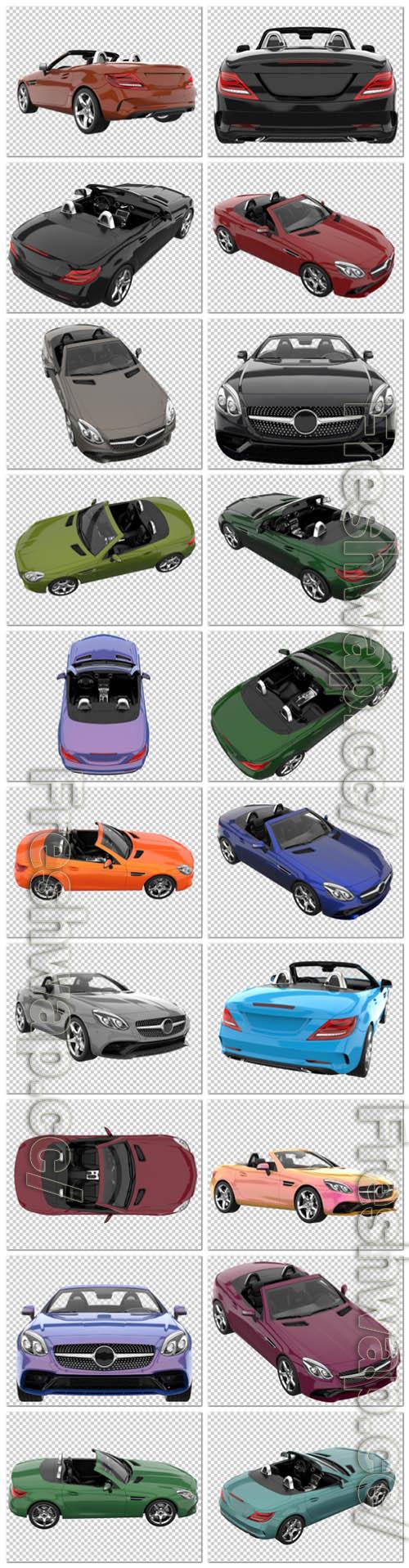 20 Sport car on transparent background, 3d rendering - illustration in psd vol 2