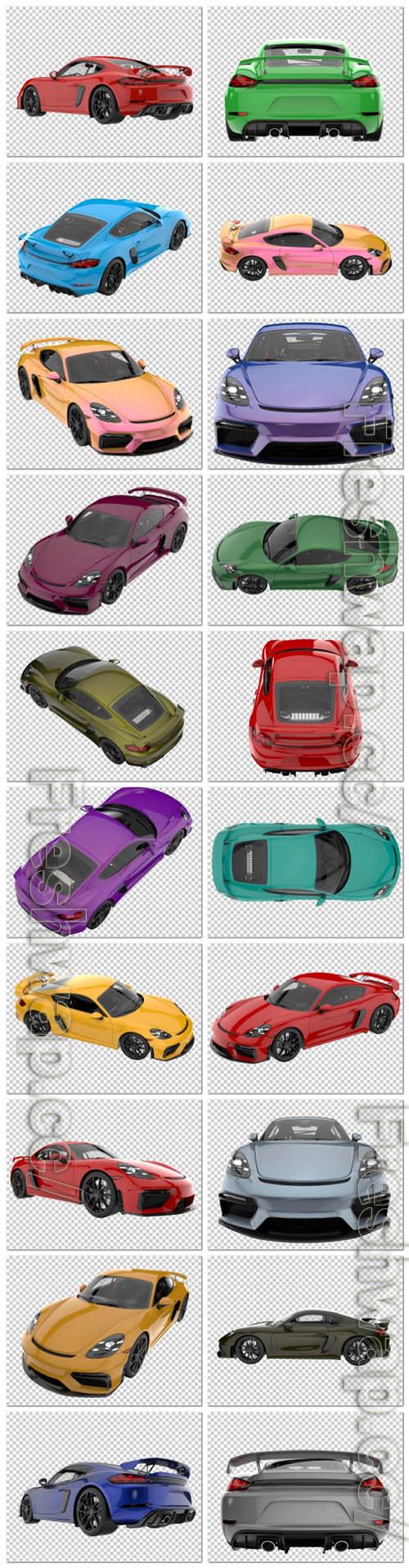 20 Sport car on transparent background, 3d rendering - illustration in psd vol 4