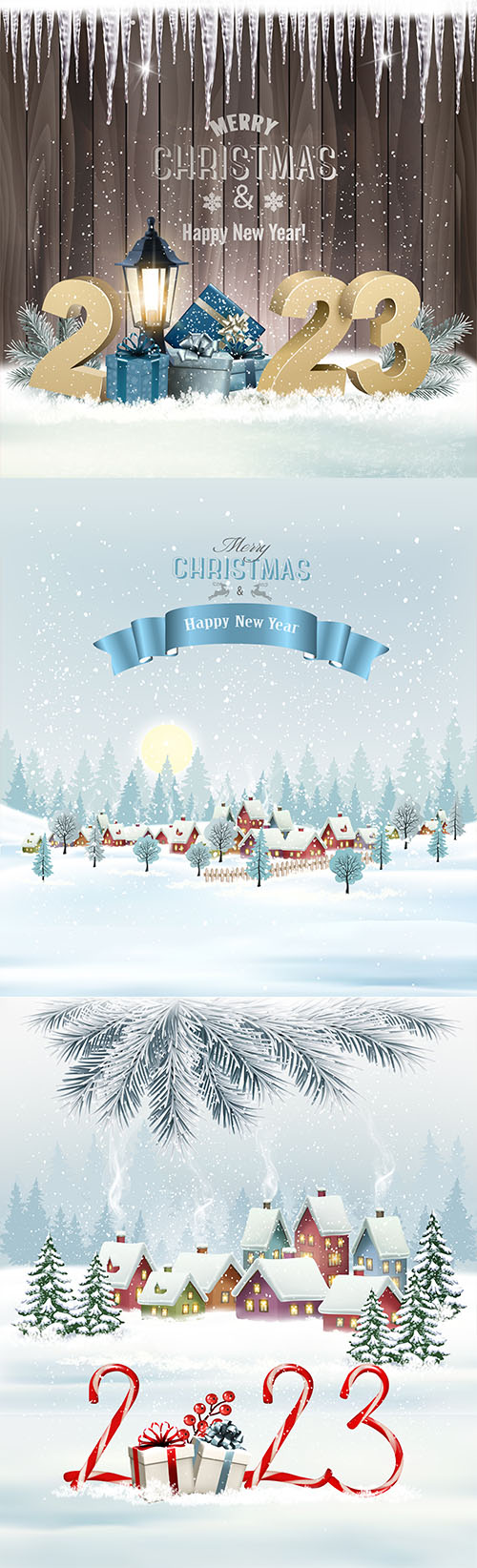 2023 vector holiday christmas background with winter landscape