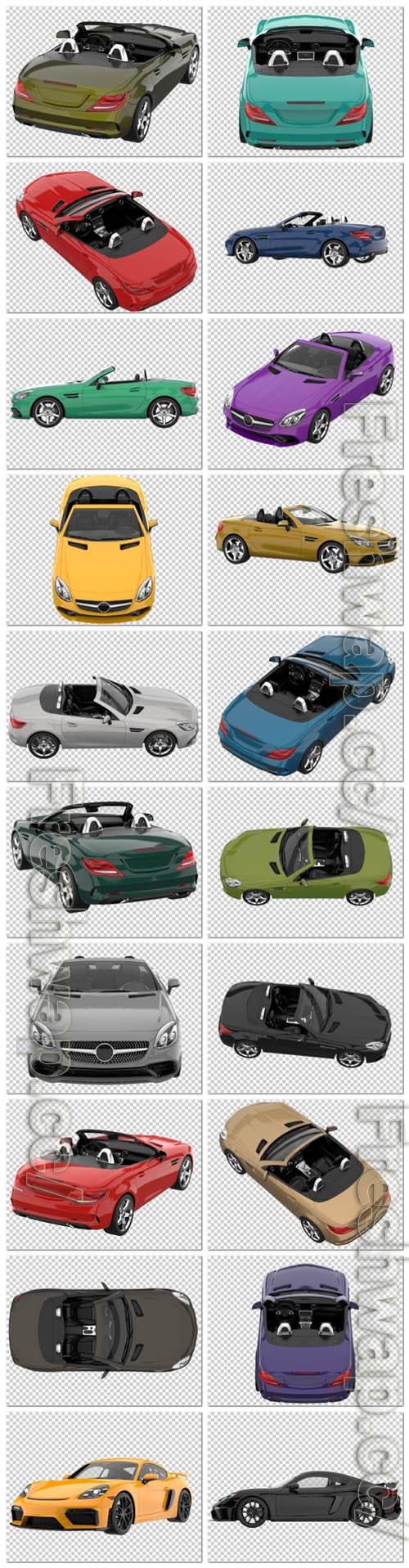 20 Sport car on transparent background, 3d rendering - illustration in psd vol 3