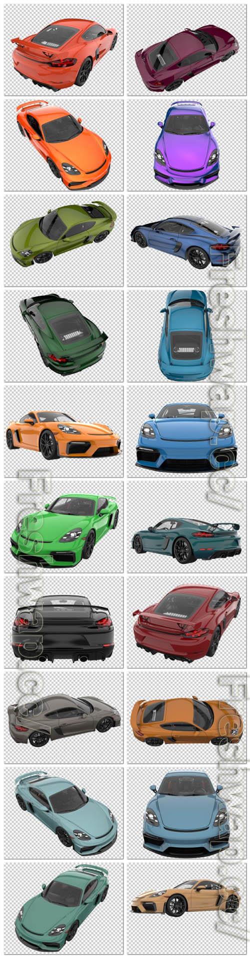 20 Sport car on transparent background, 3d rendering - illustration in psd vol 5