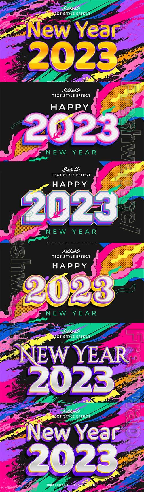 Vector happy new year 2023 3d bold text effect