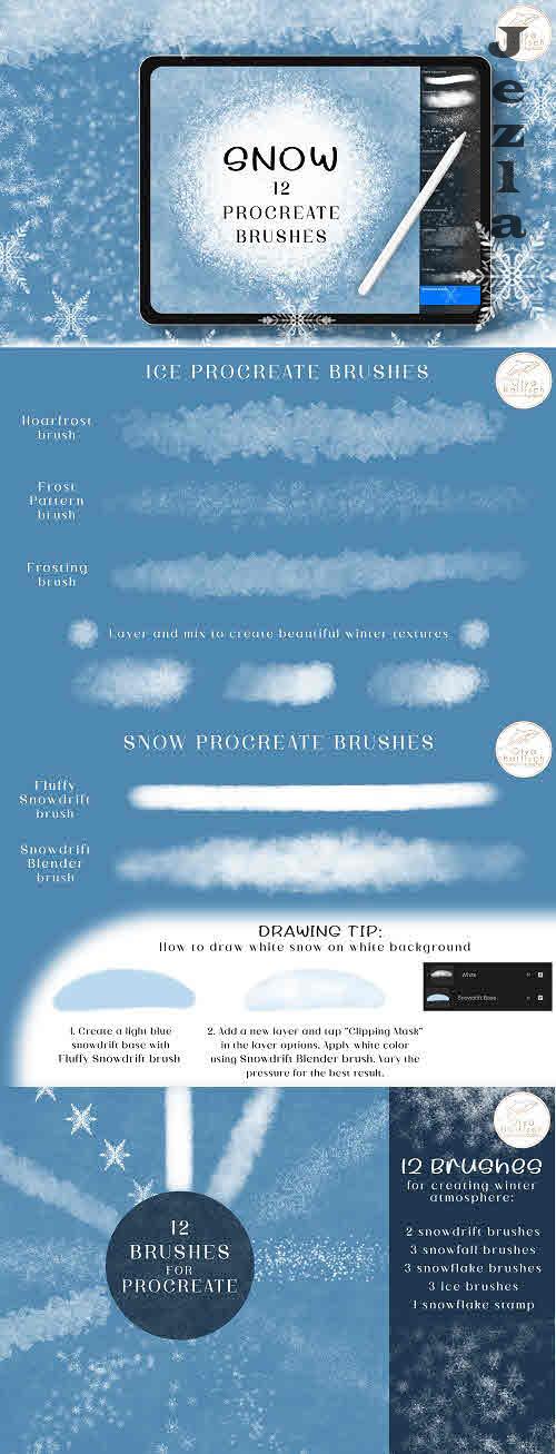 Snow Procreate Brushes. Winter Snowfall and Ice Brush Set - 2288630