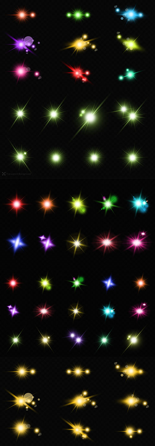 PSD realistic golden lens flares star effect ray line set
