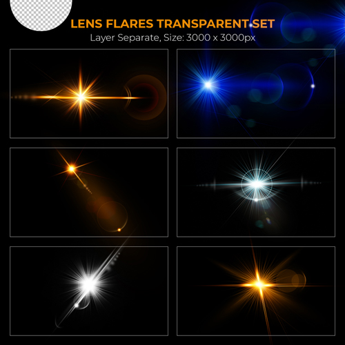 PSD realistic colorful lens flare lights effect collection vol 15