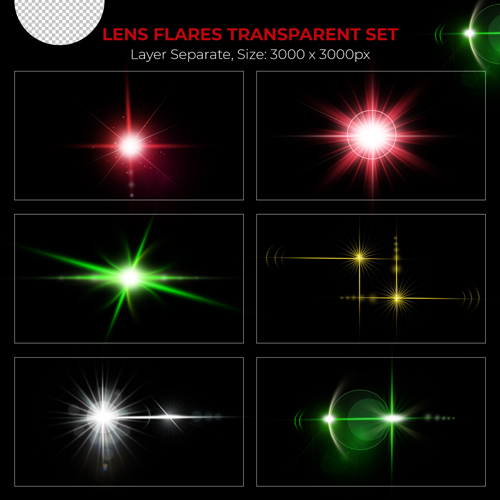 PSD realistic colorful lens flare lights effect collection vol 1