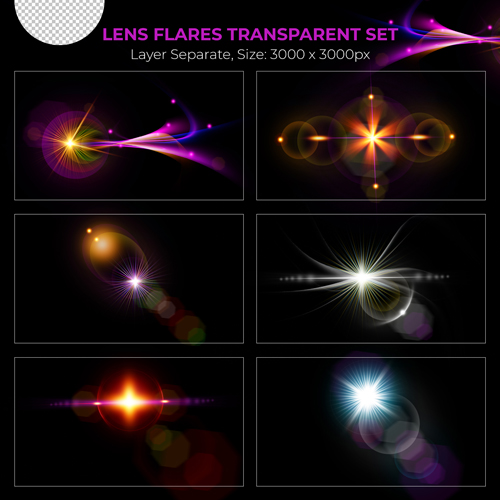 PSD realistic colorful lens flare lights effect collection vol 18