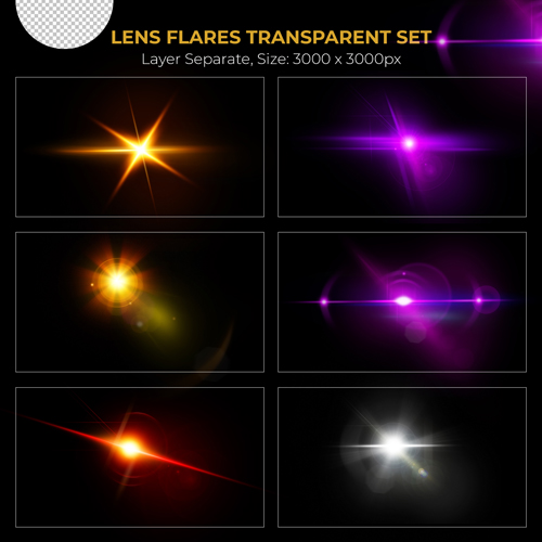 PSD realistic colorful lens flare lights effect collection vol 19