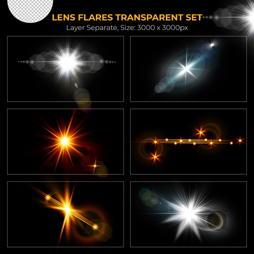 PSD realistic colorful lens flare lights effect collection vol 6