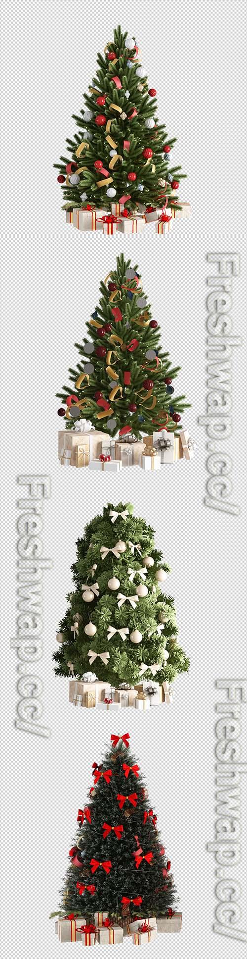 PSD christmas tree, gifts and armchair in 3d rendered isolated