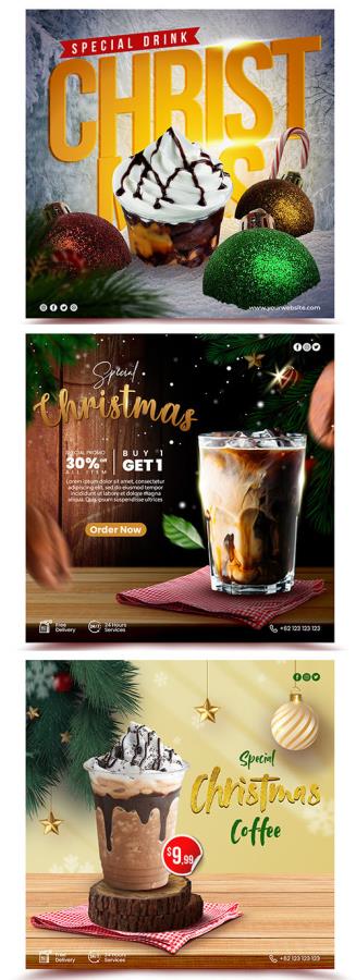 PSD christmas drink menu banner or flyer social media promotion template