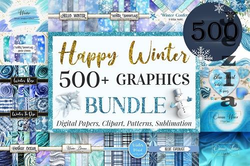 Happy Winter Graphics Bundle - 55 Premium Graphics