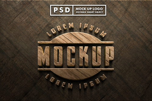 Realistic wood logo mock up premium psd