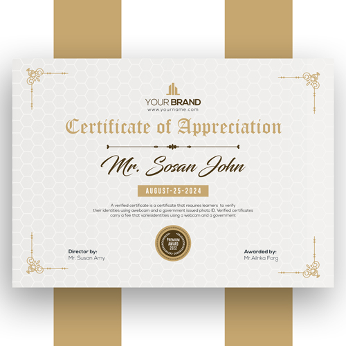 PSD elegant certificate template with gold decor