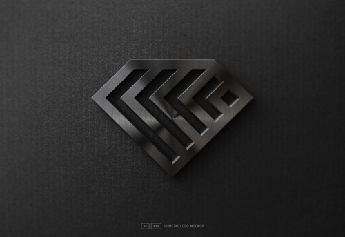 PSD dark metallic 3d logo mockup on black kraft paper