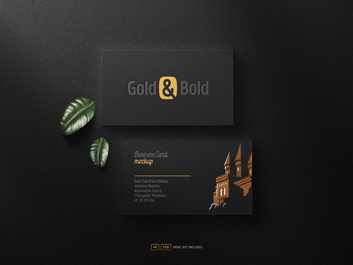 PSD luxury gold foil logo mockup on black business cards