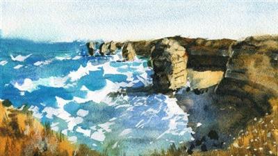 The Twelve Apostles - Australian Watercolor  Landscape 056a8c753b21149aadfb20a6e3a433ed