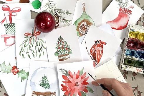 Easiest Way to Paint TEN Watercolor Christmas pictures for greeting cards