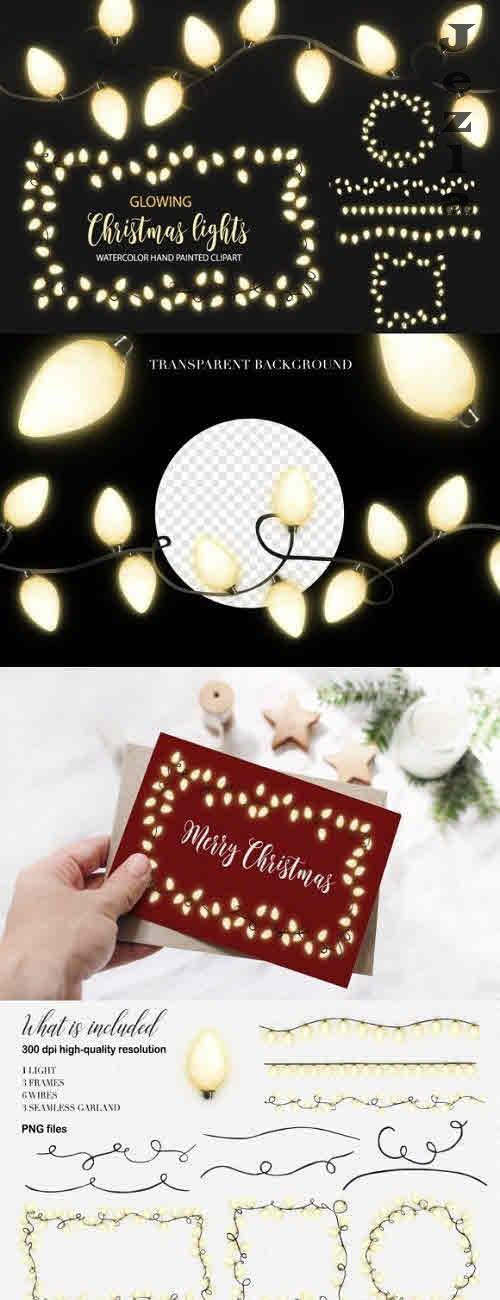 Fairy lights overlay clipart. Christmas garland frame border - 2354438