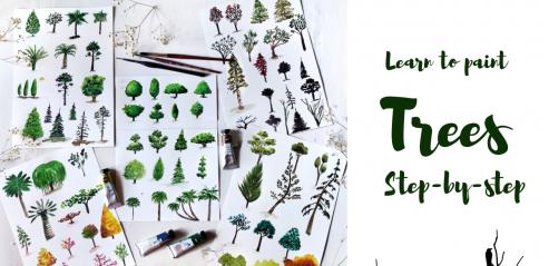 Painting Trees with Watercolor - Learn to paint 50+ types of trees - Draw trees in easy steps