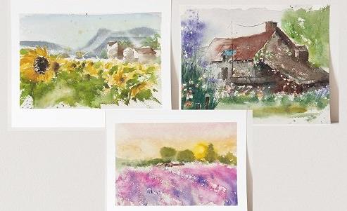 Watercolour Landscape Paintings in Loose Style of French Countryside Unique and Fun!