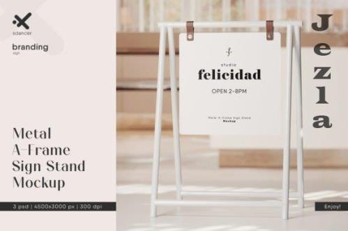 Metal A-Frame Sign Stand Mockup - 2357477