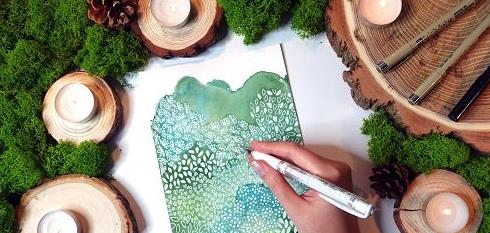 Unwind with Abstract Forest Illustrations in Watercolor & Ink