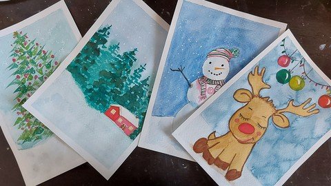 Watercolor Painting For Beginners Christmas Postcards