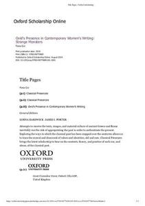 Ovid's Presence in Contemporary Women's Writing Strange Monsters