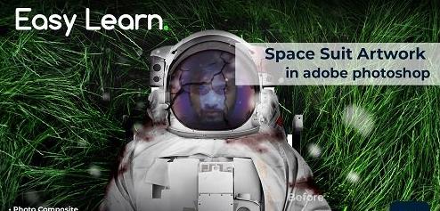 Space Suit Men Compositing in Adobe Photoshop - Create Artwork from Photo with Photomanipulation