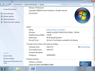 Microsoft Windows 7 Professional SP1 Multilingual Preactivated January 2023 (x64) 