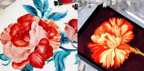 Painting Red Botanicals Step by Step in Watercolor & Procreate