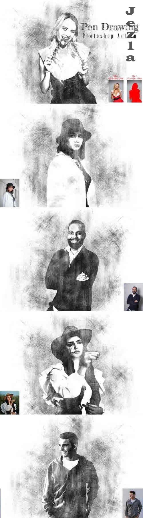 Pen Drawing Photoshop Action - 12169304