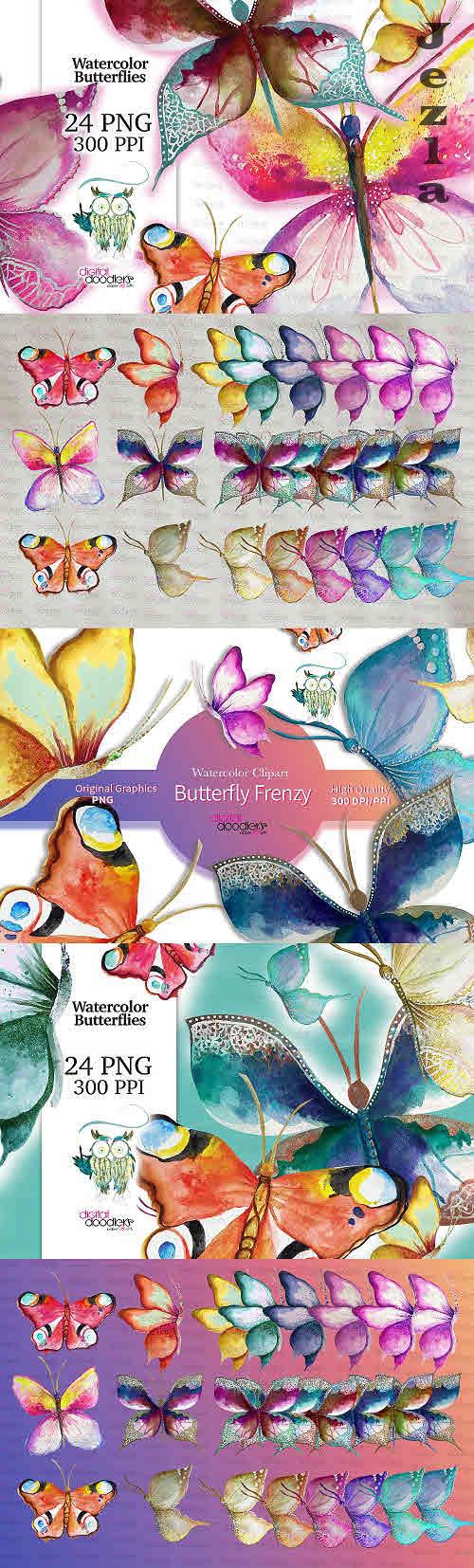 Watercolor Hand Painted Butterflies - 2398072