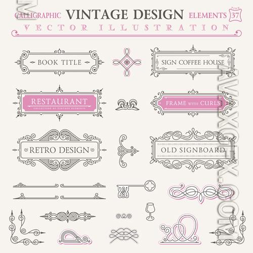 Vector calligraphic vintage design elements frames and symbols