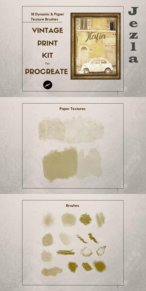 Procreate Vintage Print Brushes & Swatch