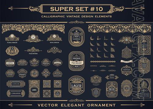 Vector calligraphic design gold elements vector flourishes logo set frames collection and ornament labels