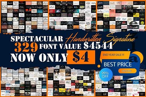 Spectacular Handwritten Signature 329 Font Pack. New - 329 Premium Fonts