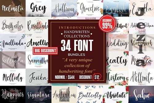 Script Handwriting Font Big Bundle - 34 Premium Fonts