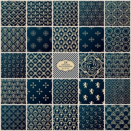 Vector vintage backgrounds set seamless pattern ornament