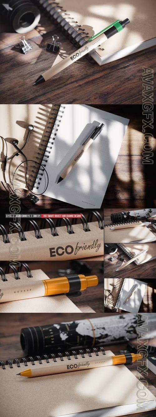Eco Kraft Pen Branding Mockup REQF84Y