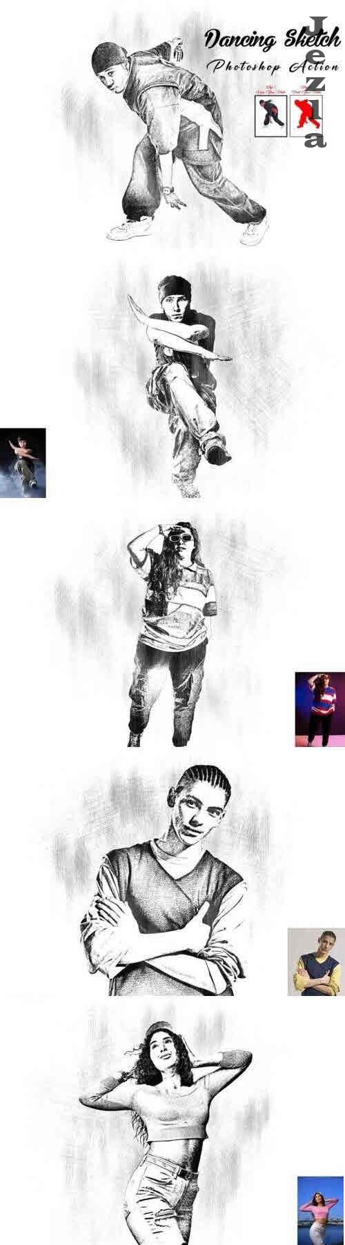Dancing Sketch Photoshop Action - 12639149