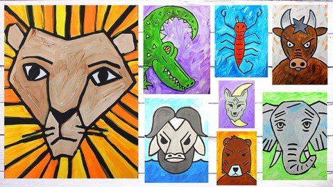 Art For Beginners Draw & Acrylic Paint 8 Fearless Animals