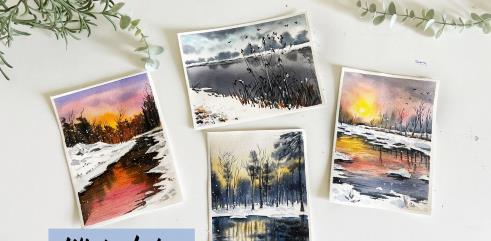 Paint Winter Lakes Using Watercolors  Four Class Projects